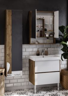 Зеркальный шкаф Акватон Сканди 70см белый/дуб рустикальный 1A252202SDZ90